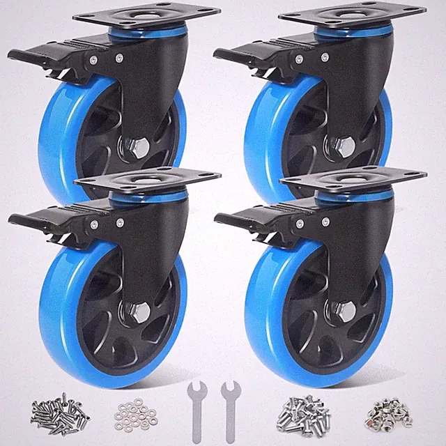 Schwerlastrollen Blau 4er Set Möbelrollen 800KG 125mm Doppelverriegelung Roll...