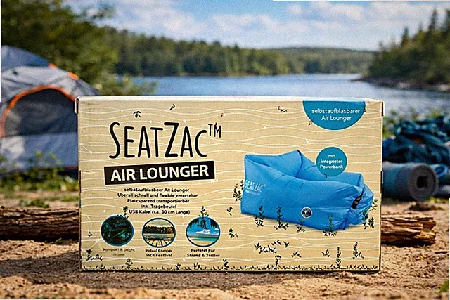 SeatZac Air Lounger Blau – Aufblasbarer Sitzsack mit Powerbank Outdoor