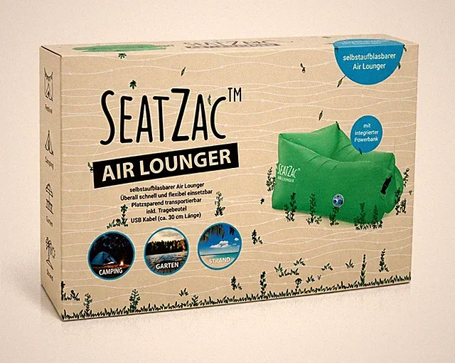 SeatZac Air Lounger Grün – Aufblasbarer Sitzsack mit Powerbank Outdoor