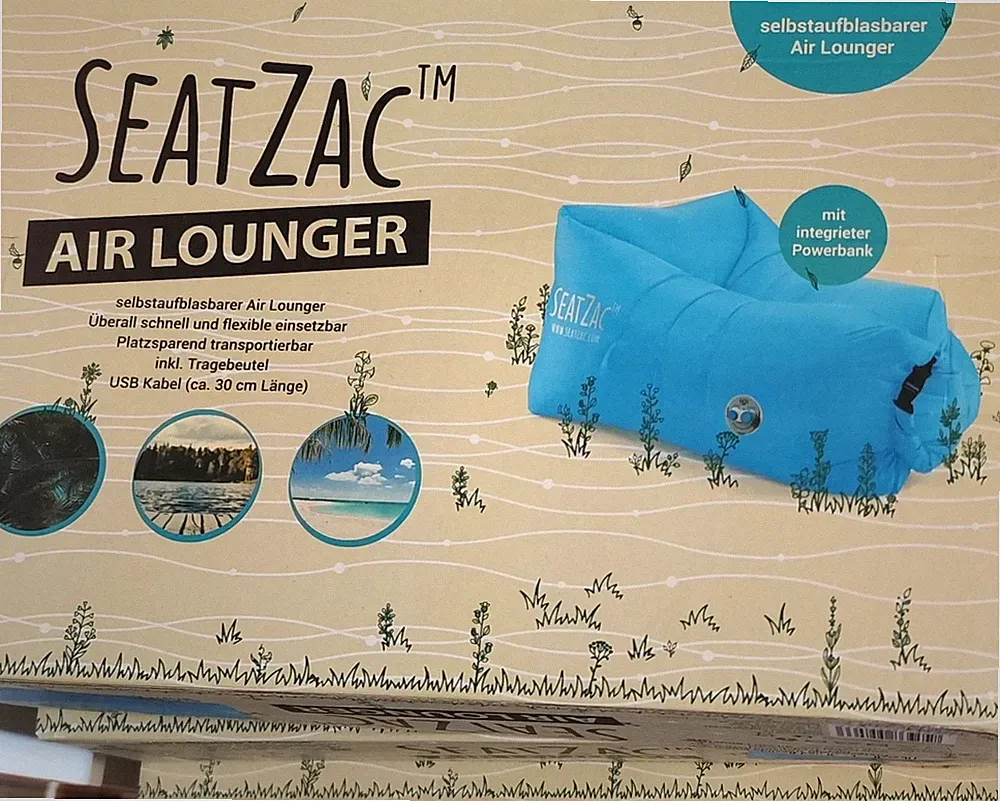 SeatZac Air Lounger – selbstaufblasbarer Outdoor-Sitzsack mit Powerbank