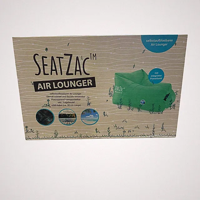 SeatZac Air Lounger, Selbstaufblasbarer Sitzsack, Integrierte Powerbank Camping