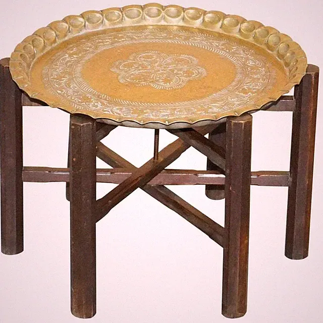 SEHR SELTEN UM 1920-1940 PERSER MAROKKANISCHER KLAPPBARER BEISTELLTISCH MIT MESSINGPLATTE