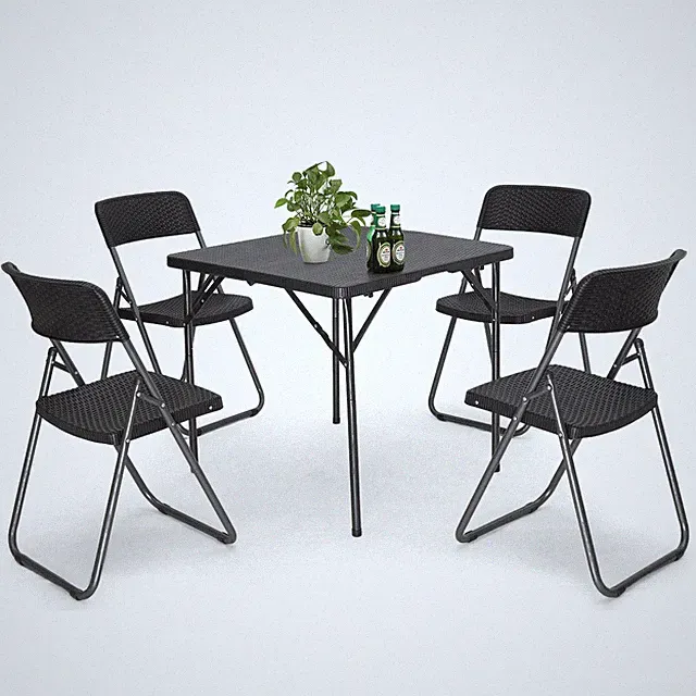 Sekey Balkonmöbel 1 Tisch 4 Stühle Rattan Balkonset Klappbar Garten-Essgruppe