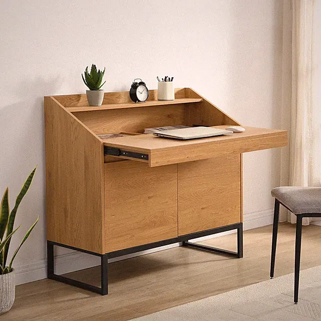 Sekretär MDF 100cm Eiche Dekor Kompakt Schreibtisch mit Stauraum Home Office
