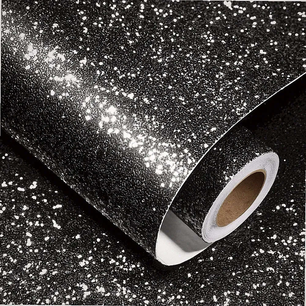 Selbstklebende Tapete Schwarze Glitzer Klebefolie für Möbel 40X300cm Wand Tap...