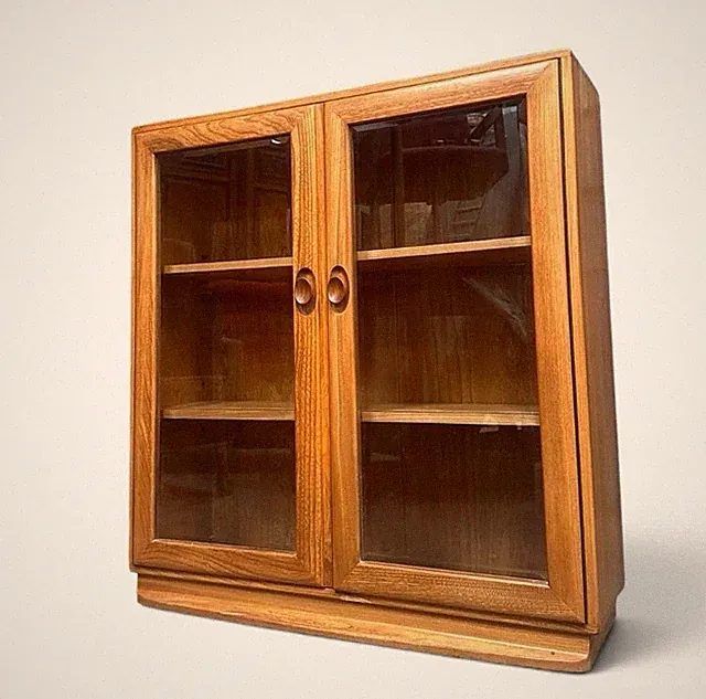 SELTENER ERCOL BLOND MASSIV ULME BÜCHERSCHRANK VITRINE VINTAGE RAR SUPER QUALITÄT
