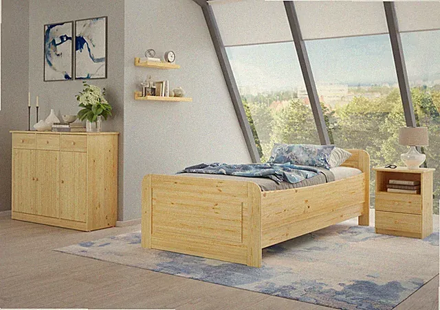 Seniorenbett extra hoch 100x200 Einzelbett Holzbett Massivholz Zubehör wählbar