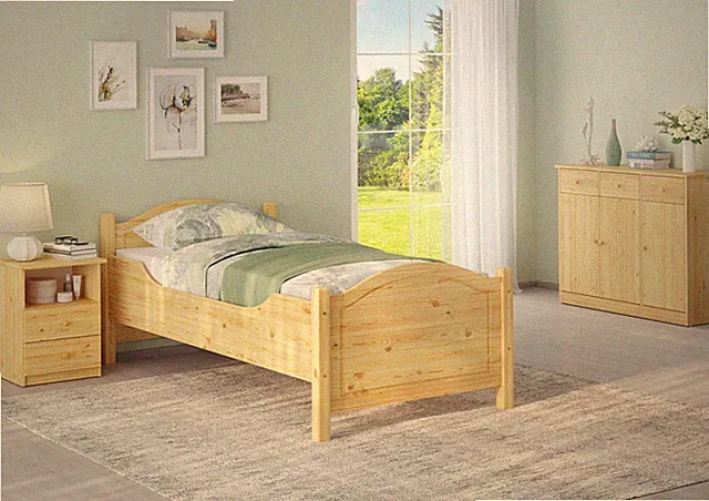 Seniorenbett extra hoch 100x200 Massivholz Kiefer Holz Einzelbett Gäste Holzbett