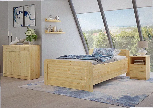 Seniorenbett extra hoch 120x200 Einzelbett Holzbett Massivholz Zubehör wählbar