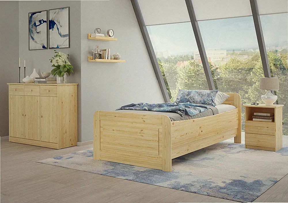 Seniorenbett extra hoch 90x200 Einzel Holzbett Massivholz Kiefer Zubehör wählbar
