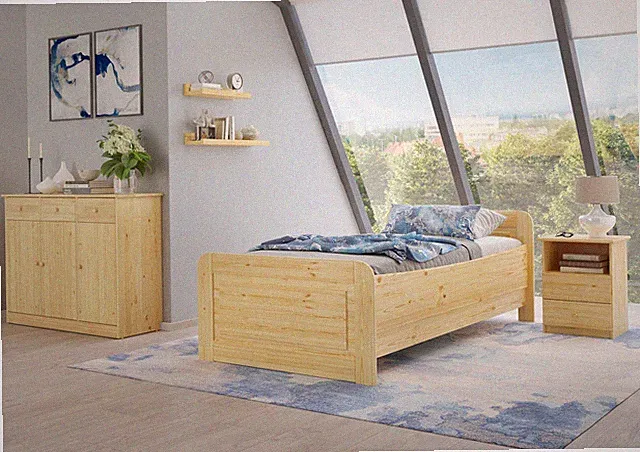 Seniorenbett extra hoch 90x220 Einzelbett Holzbett Massivholz Zubehör wählbar