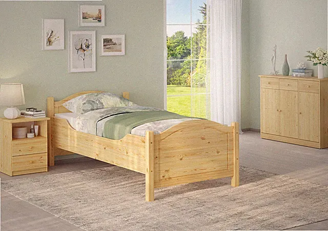 Seniorenbett hoch 90x200 Massivholz Kiefer Einzelbett Gästebett Zubehör wählbar