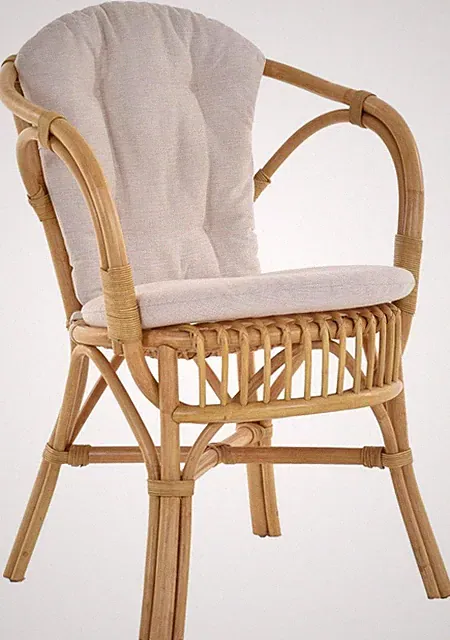 Sessel aus echtem Rattan, Korb-Stuhl Flecht-Sessel gestäbt (Honig mit Kissen)