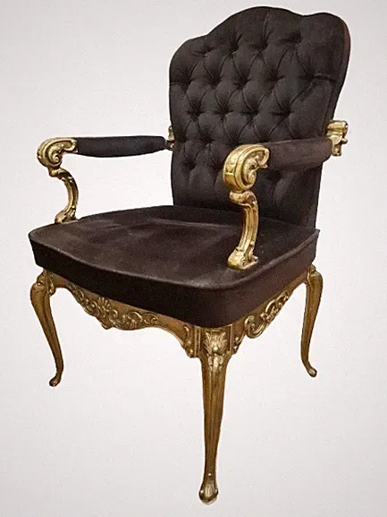 Sessel Französisch Louis Stil Schwarz Samt Stuhl Messing vergoldet 90cm