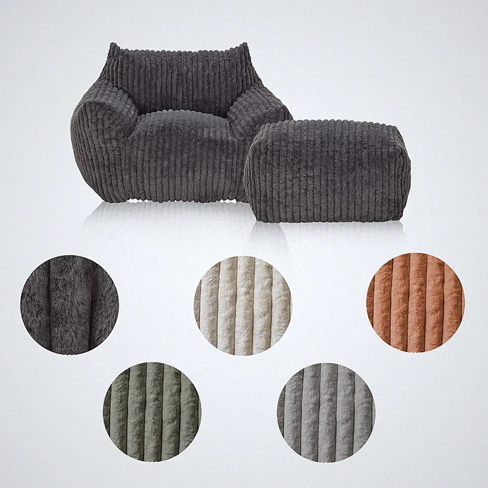 Sessel Lounge Sitzsack mit Hocker vakuumiert verpackt, Cord weich, viele Farben