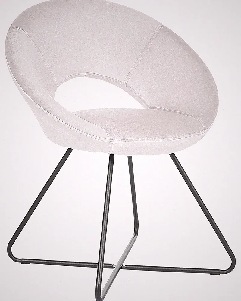 Sessel rund Samt cremeweiß mit schwarzem Metallgestell Kufen Glam Retro Rachel