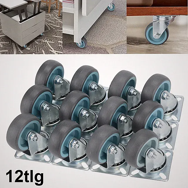 Set- 12 Stk Transportrollen 50mm Lenkrollen Schwerlastrollen Bremse Möbelrollen