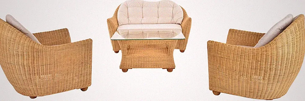 Set/2 Wohnzimmer Rattanmöbel Nassau Wintergarten Garnitur für 4 Personen Honig