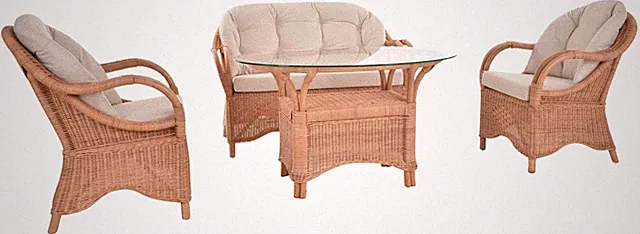 Set/4 Sitzgruppe Henry Rattan Set Wintergartenset Garnitur (Terracotta,4-teilig)