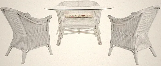 Set/4 Sitzgruppe Wintergarten-Set Rattan-Garnitur 4 Personen (Weiss, 4-teilig)