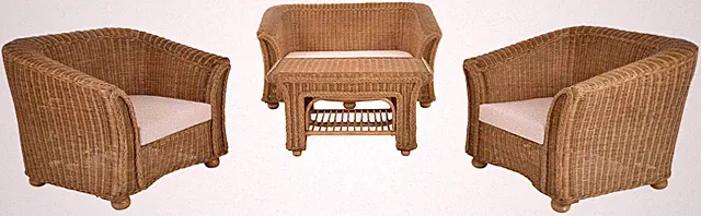 Set/4 Wohnzimmer Rattanset Vita für 4 Personen Wintergarten Möbel (Honig-Dunkel)