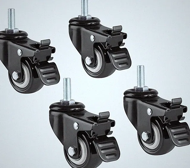 Set 4x Ø10 Gewinde Vorbau 2" Metallrollen Räder mit Bremsen für Möbel
