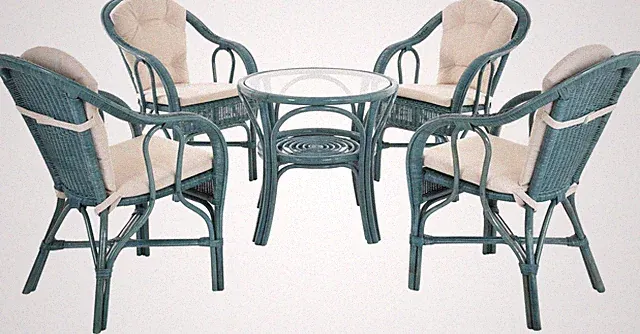 Set/5 Wintergarten Rattanset ULM für 4 Personen Sitzgruppe niedriger Tisch Blau