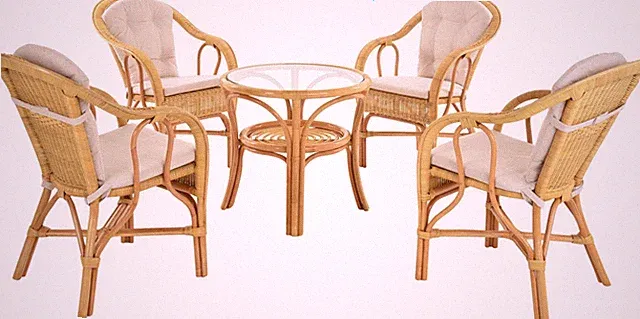 Set/5 Wintergarten Rattanset ULM für 4 Personen Sitzgruppe niedriger Tisch Honig