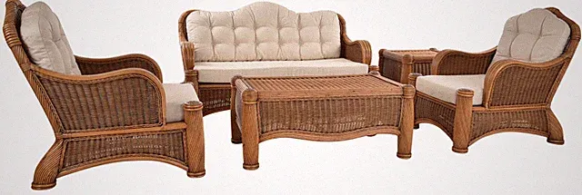 Set/5 Wohnzimmer Sitzgruppe Orient Rattan Garnitur für 5 Personen(Vintage Braun)