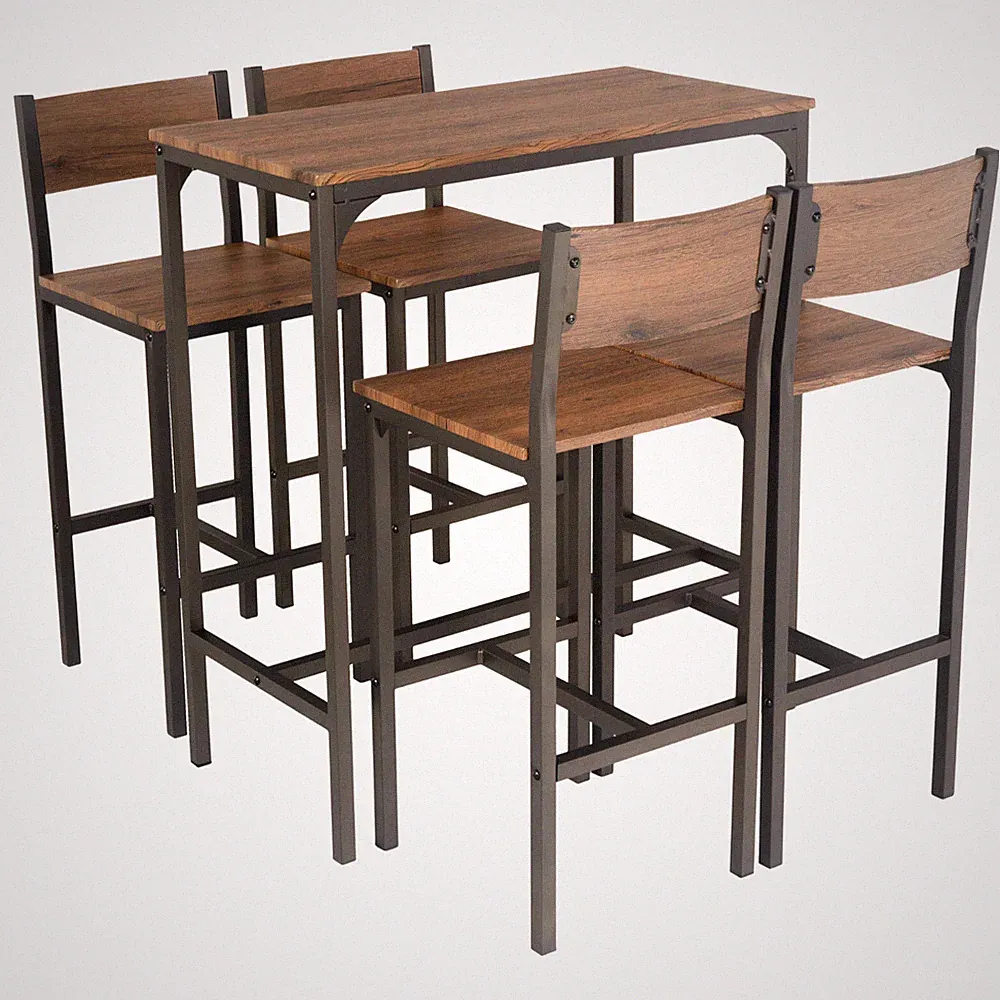 SET BARTISCH UND 4 HOCKER Möbel Wohnzimmer Küche Nussbaum Braun Mod. VENEDIG