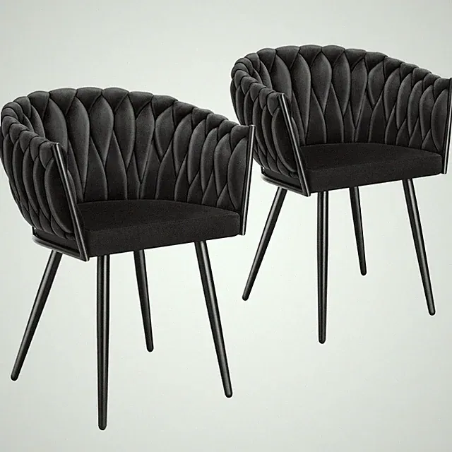 Set Esszimmerstuhl Astano Samt, Knotendesign Esszimmerstuhl Samt schwarz B-Ware