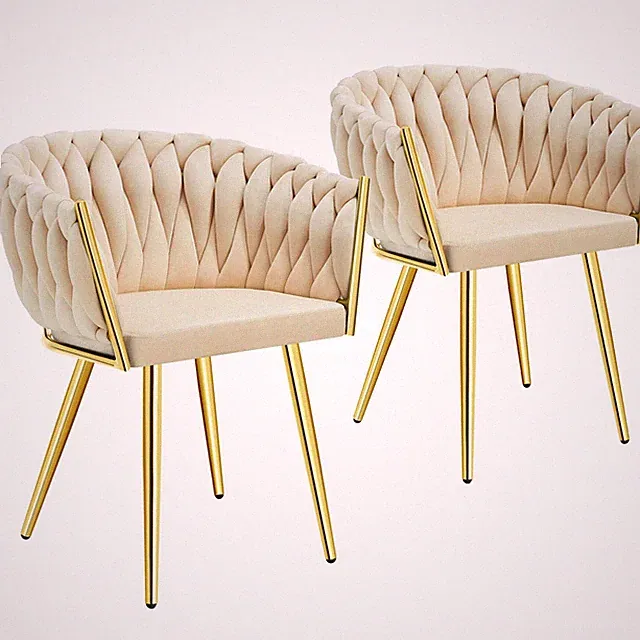 Set Esszimmerstuhl Astano Samt, Knotendesign sandfarben/gold B-Ware