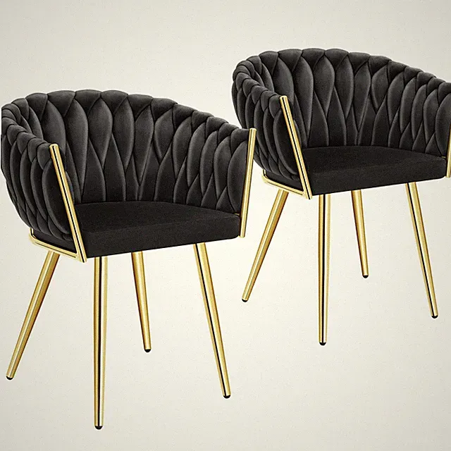 Set Esszimmerstuhl Astano Samt, Knotendesign schwarz/gold B-Ware