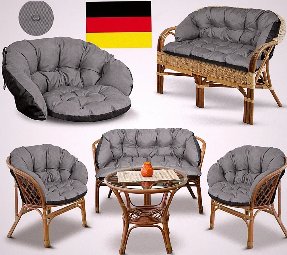 Set mit 3 Gartenkissen 2x 122x40 cm 1x 190x40 cm für Stuhl Sofa Rattanmöbel Grau