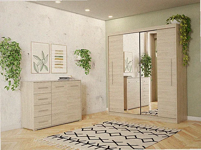 Set Schwebetürenschrank TORINO I Kommode FRIDA 01 Sonoma/Sonoma