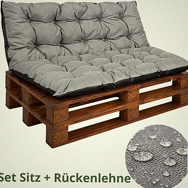 Set Sitzkissen + Rückenlehne Palettenkissen Gartenbankkissen 120x80cm 120x40cm