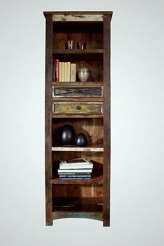 shabby chic Regal indisches Altholz massiv Vintage Bücherregal Holz mehrfarbig