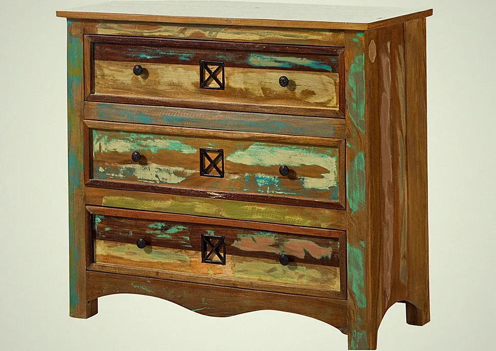 shabby chic Vintage Kommode Unikat indisches Altholz Sideboard mehrfarbig massiv