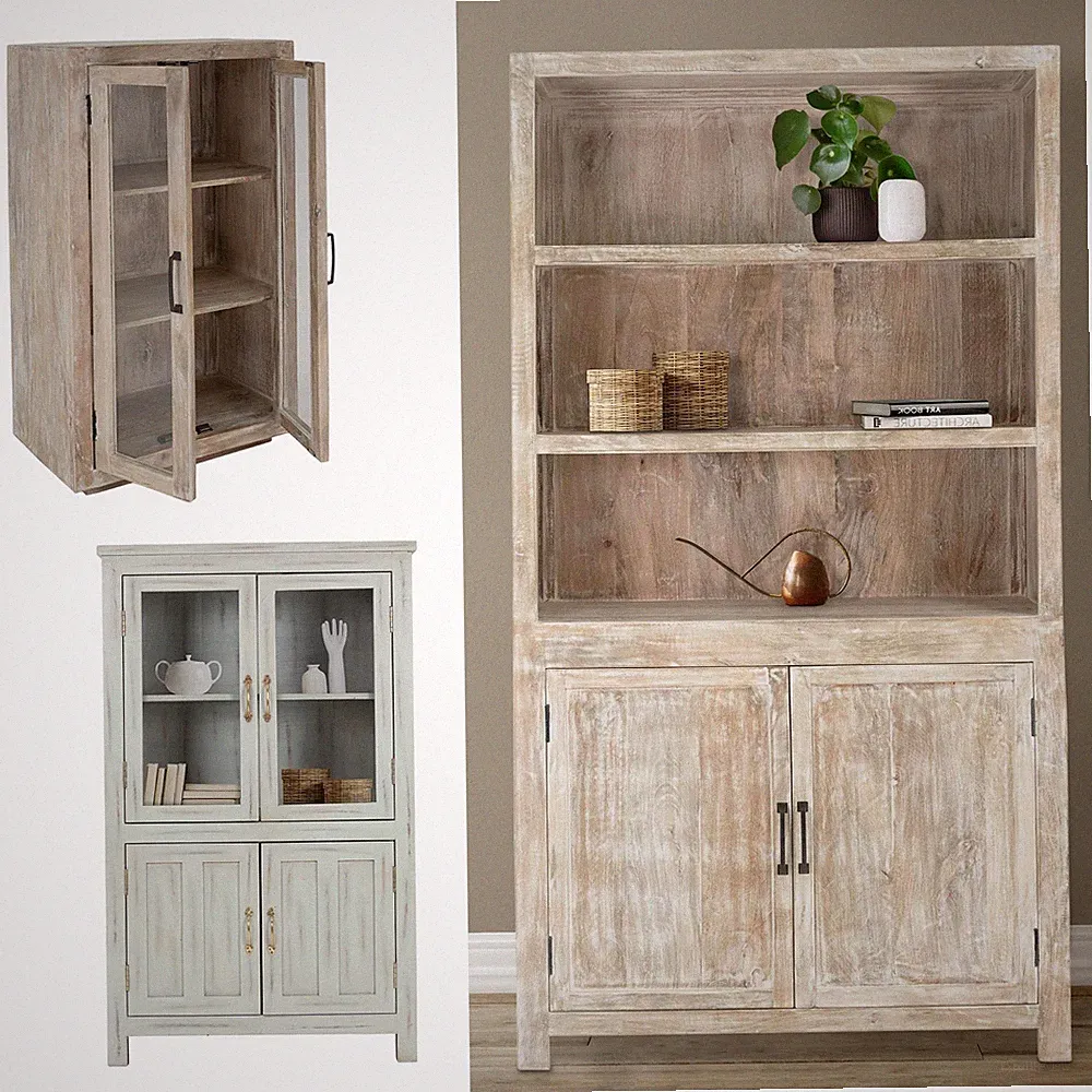 Shabby Chic Vitrine Mehrzweckschrank Standregal Vitrinenschrank Holz Mangoholz