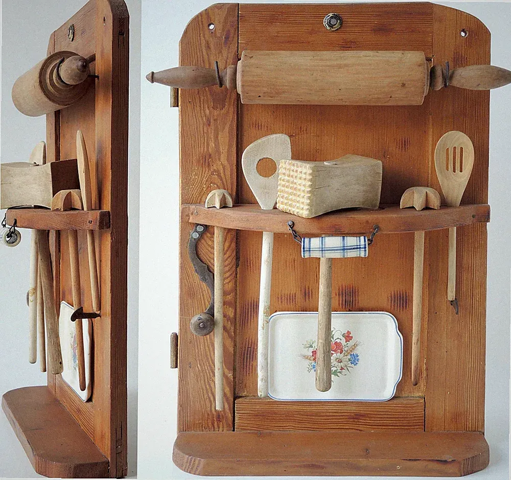 Shabby Design Wandregal Küchenregal Landhaus 63 cm x 42 cm inkl. Nudelholz usw.
