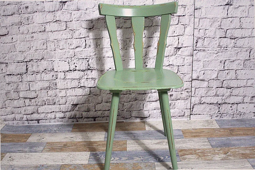Shabby Holzstuhl Küchenstuhl Stuhl oliv grün 60er Vintage Shabby Chic Möbel