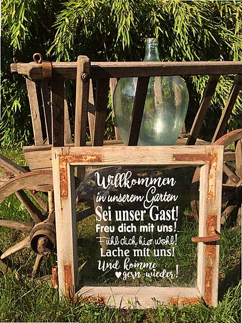 Shabby Wasserf.Aufkleber Möbeltattoo Willkommen Garten Haus Gast Tisch,Vintage