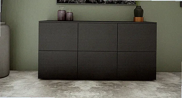 Sideboard 139cm Kommode Schrank Schwarz Betonoptik 6 Türen Modern ROVA