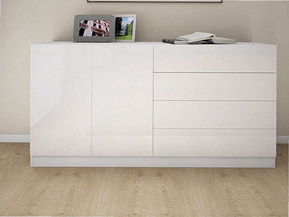 Sideboard 152cm Kommode TV Board Anrichte Grifflos Weiß Hochglanz Schwarz VAASA