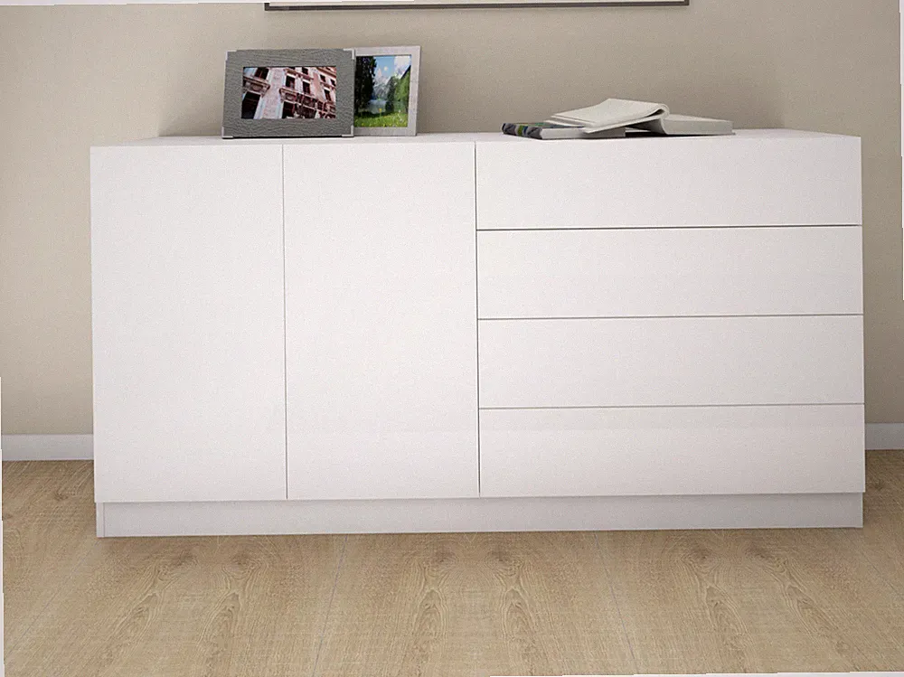 Sideboard 152cm Kommode TV Board Anrichte Grifflos Weiß Hochglanz Schwarz VAASA