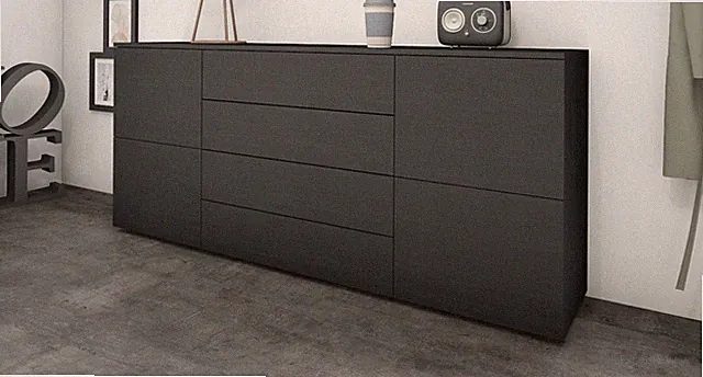 Sideboard 166cm Kommode Schrank Weiß Hochglanz Schwarz 4 Türen Modern ROVA