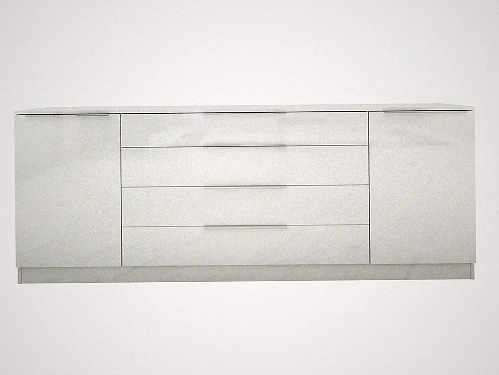 Sideboard 200 cm Weiß Hochglanz Kommode Schrank Anrichte Metallgriffe OLIVA