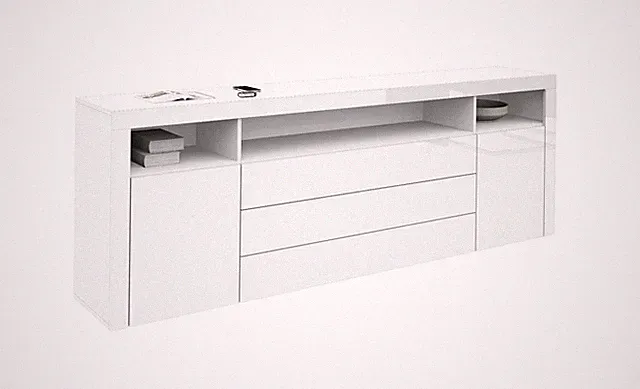 Sideboard 200cm Kommode Weiß Hochglanz Schwarz Beton Schrank Anrichte SANTA FE