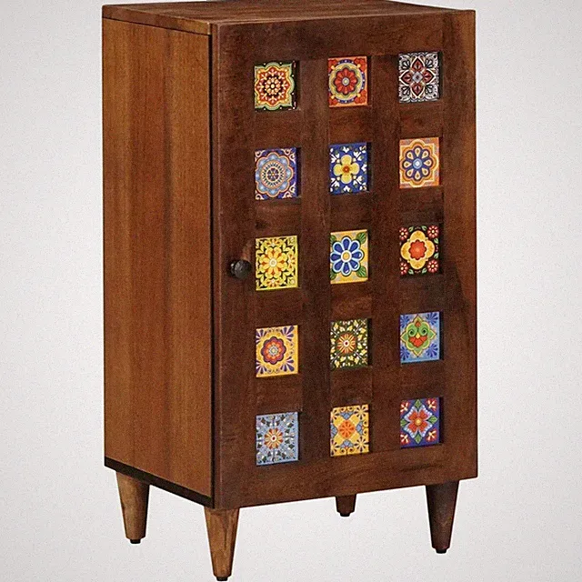 Sideboard 40x33x75cm Kommode Walnuss Massivholz Mangoholz mit Scharniertür