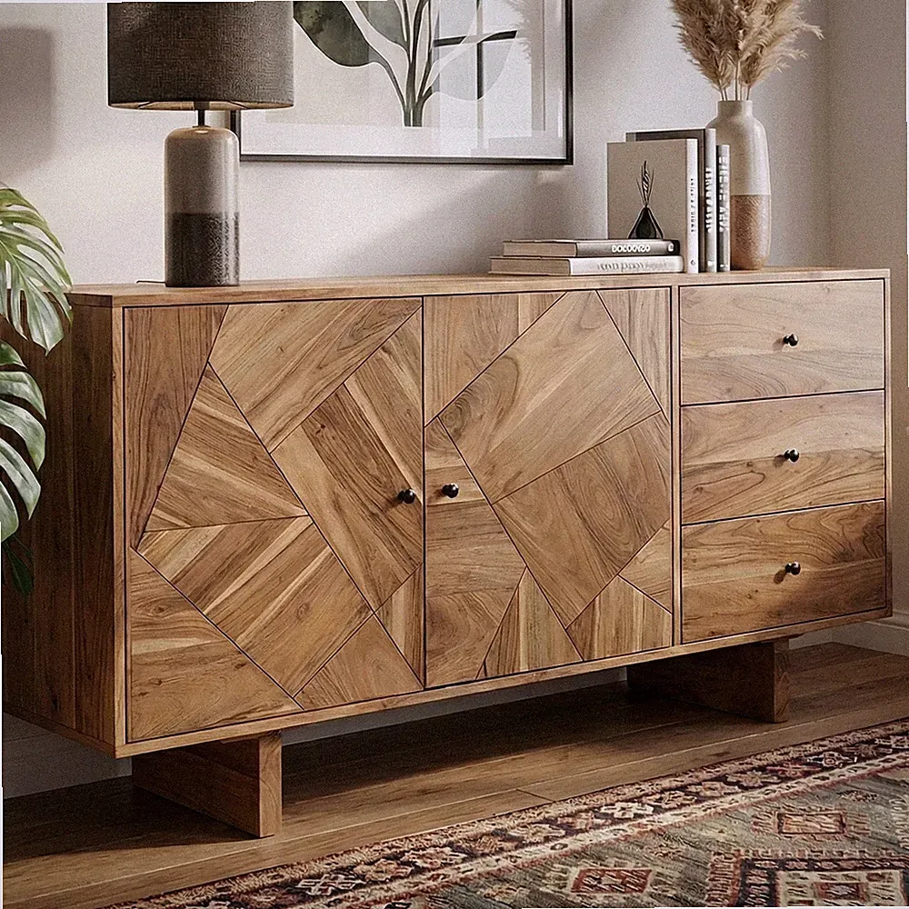 Sideboard Akazie Massivholz 150cm Massive Kommode Echtholz Anrichte Handmade